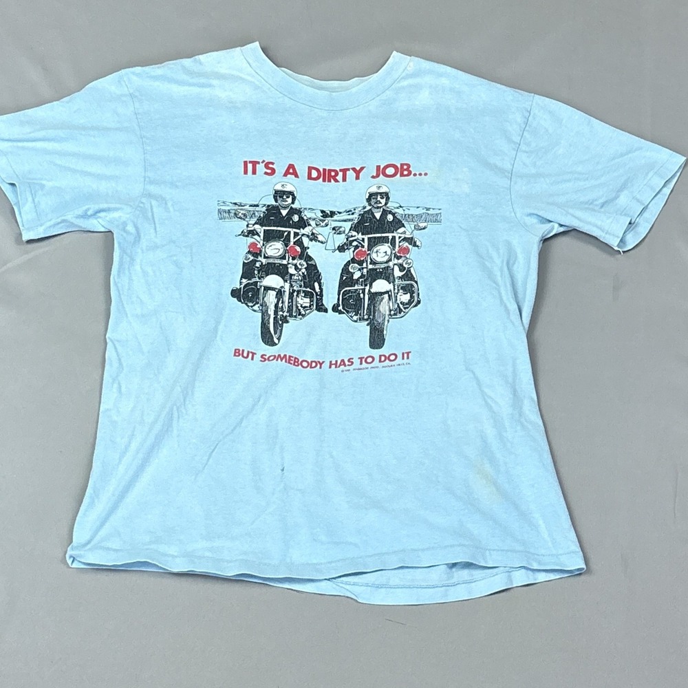 Vintage 1981 It's A Dirty Job Kawasaki Motorcycle Cops Large Graphic T-Shirt